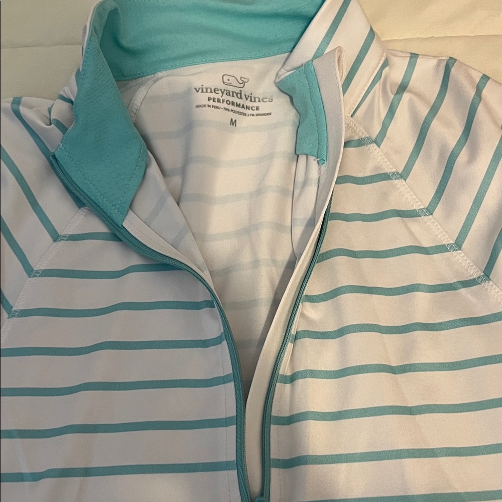 Vineyard Vines Teal and White Striped Pullover